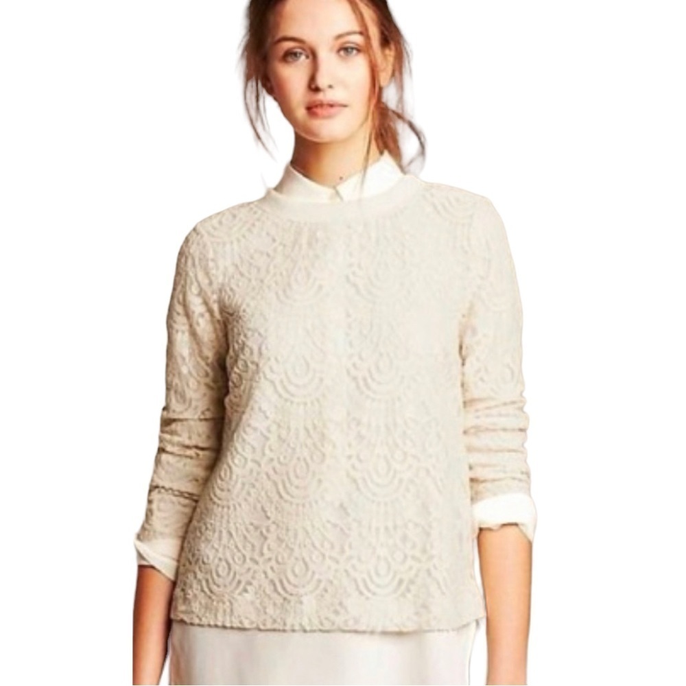 Banana Republic| Sheer Lace Top, with Button Details Up the Back.